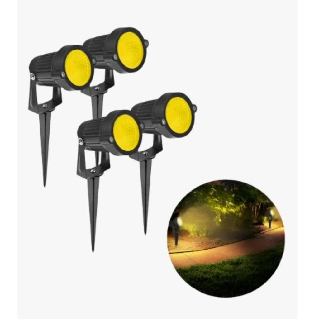 KIT 4 Espeto De Jardim  7w Luz Quente Prova Dágua Carcaça Preto