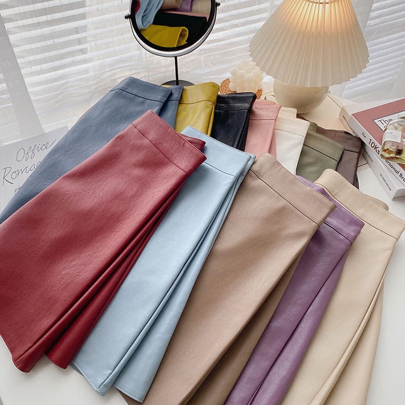 Couro do plutônio cintura alta moda cor sólida A linha saia feminina 2024 outono novo estilo versão coreana elegante mai
