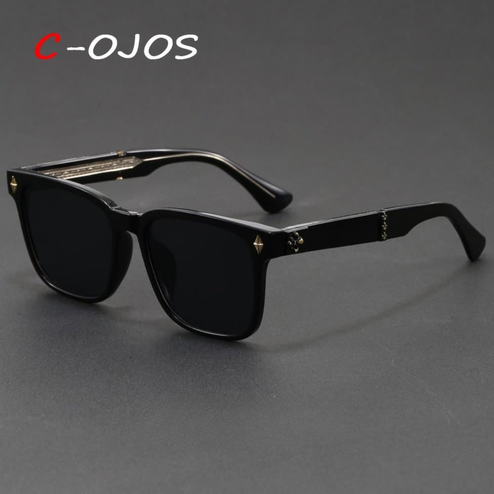 Óculos De Sol Quadrados Elegantes Com Detalhes De Templo De Metal Estilo Cyberpunk Adequados Para Homens E Mulheres