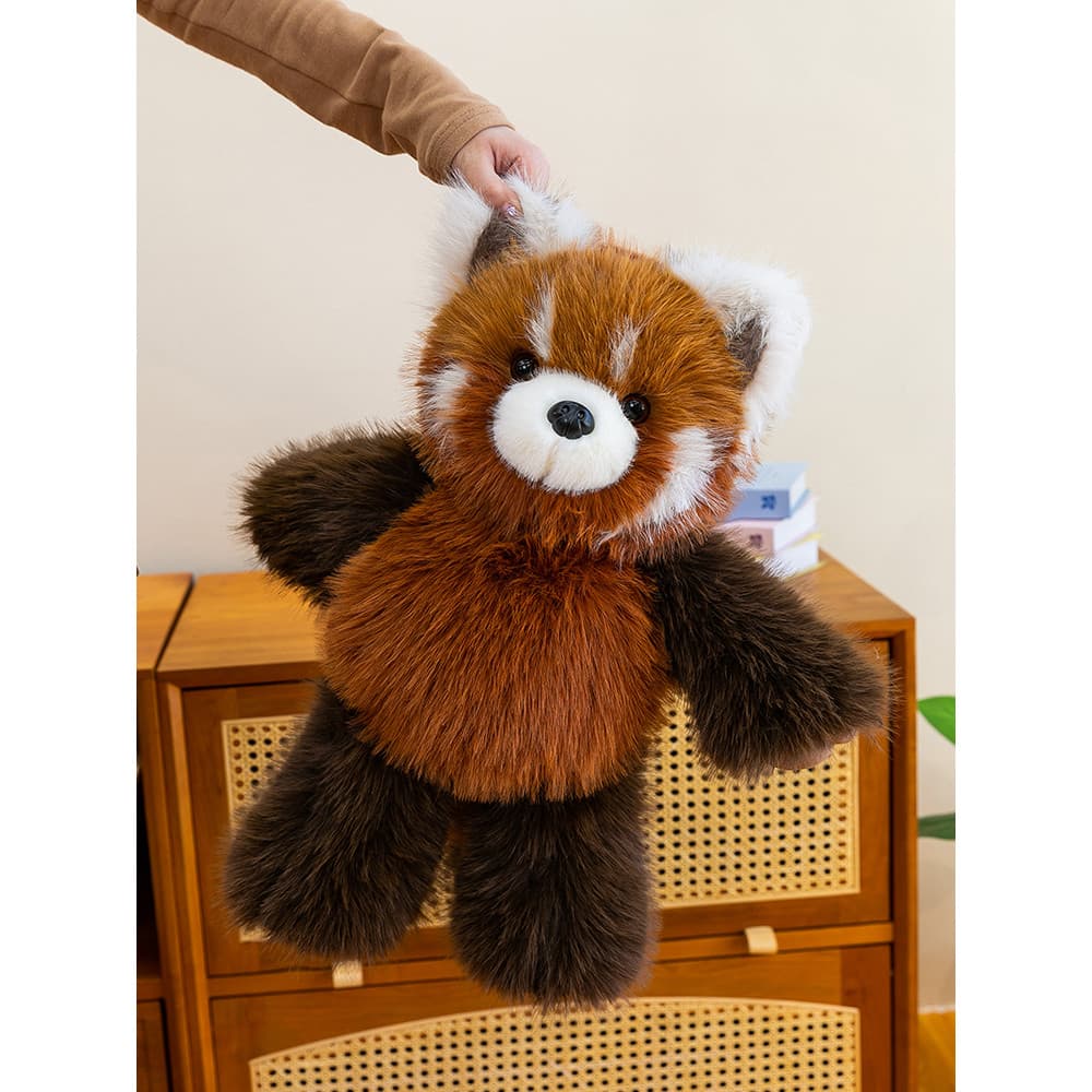 Bonito pequeno guaxinim brinquedo de pelúcia correndo Panda vermelho boneca marrom travesseiro de pelúcia dormir abraço