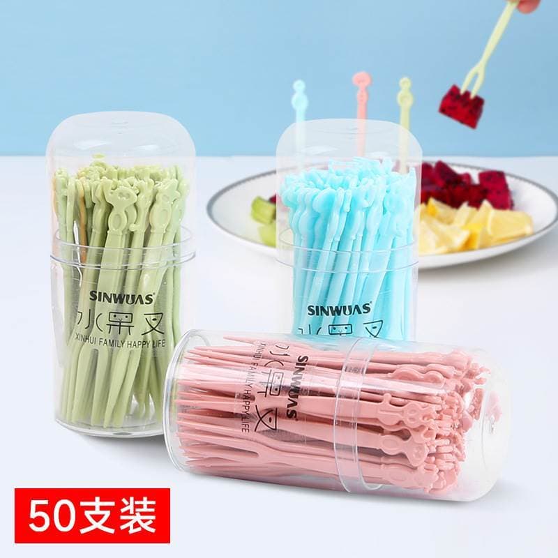 [garfo de frutas de plástico 50 peças pacote] garfo de dois dentes bolo Mooncake faca garfo doméstico picareta de frutas