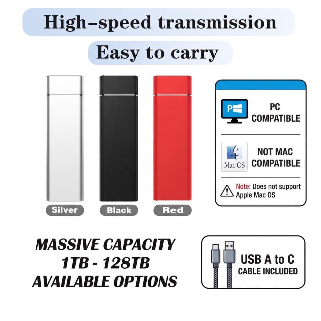 Disco rígido externo 4TB/8TB/16TB Disco rígido externo 30TB Unidade de estado sólido portátil 1TB/2TB Disco rígido exter