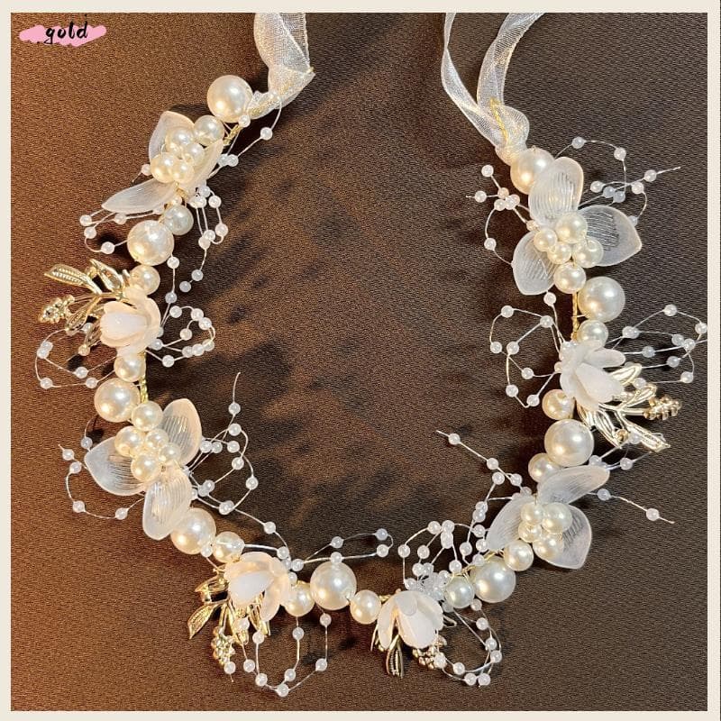 Ouro Elegante Meninas Imitado Pérola Cabelo Cocar Bebê Flor Grinalda Guirlanda Cabeça Hoop Casamento São