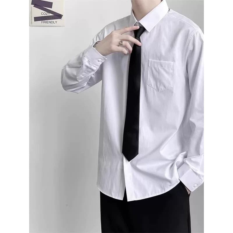 Camisa branca pura de manga comprida masculina gravata solta terno estudante formatura Workwear camisa Casual de manga c
