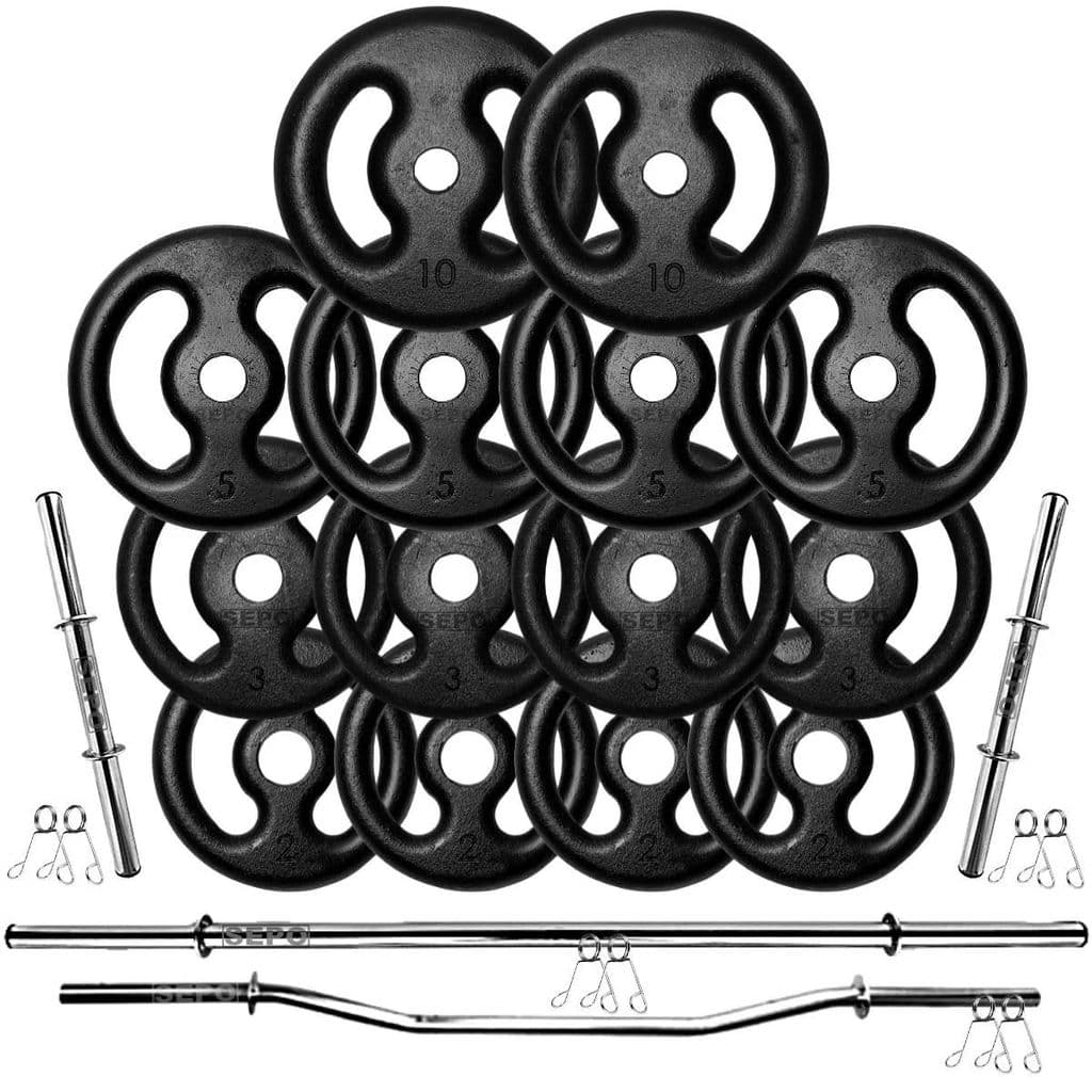 Kit 60Kg em Anilhas de Ferro com Barras de 40cm e 1,60m + Barra W 1,20m