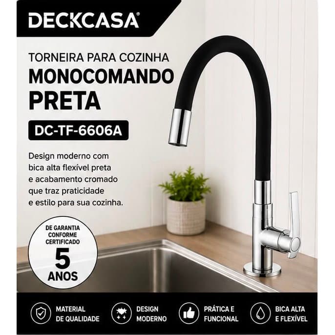 Torneira para Cozinha Monocomando Preta Deckcasa DC-TF-6606A