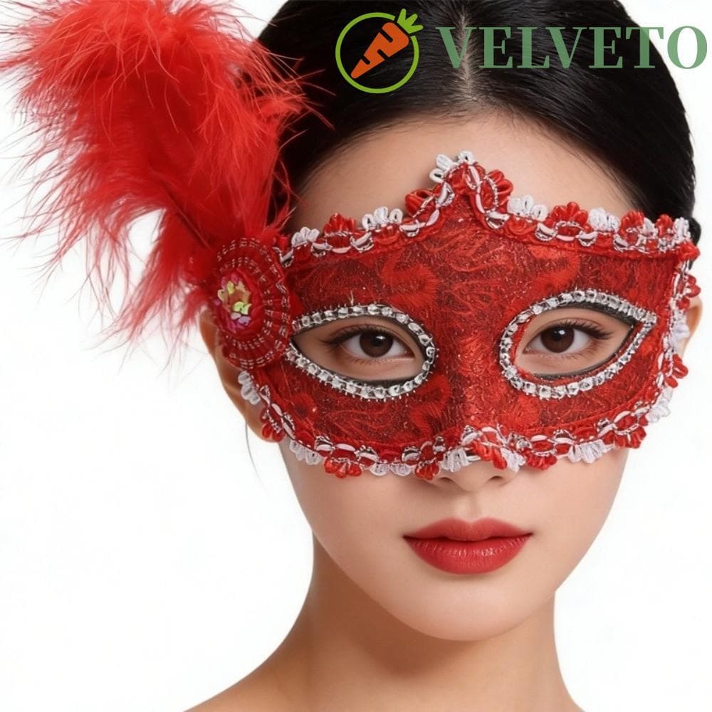 Máscara Meia-Face ELVETO , De Penas De Renda Multicolorida Baile De Máscaras De Cosplay