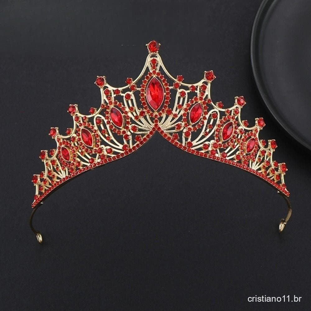 Coroa Barroca, Tiara de Princesa Dourada Brilhante, Acessório de Cabelo para Noivas, Decorações de Strass