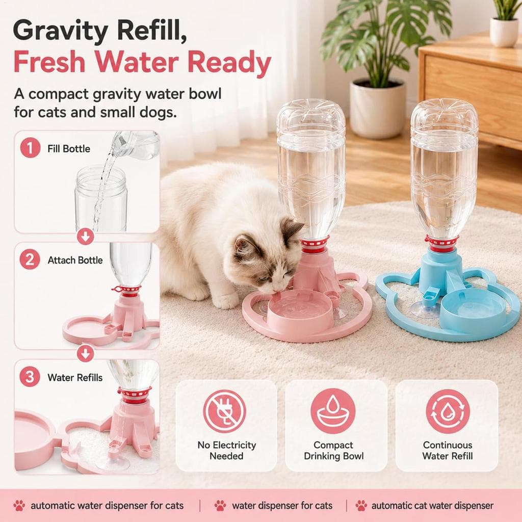 Dispensador De Água Para Gato , Tigela Automática Com Ventosas , Fonte Gatos Garrafa De 630ml ningchbr