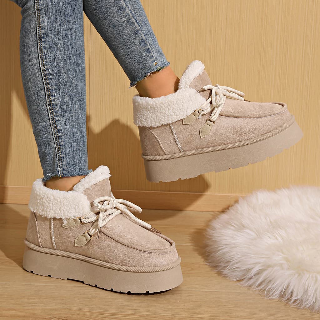 Botas de neve femininas, sapatos de algodão externos espessos de lã, botas curtas femininas, botas femininas
