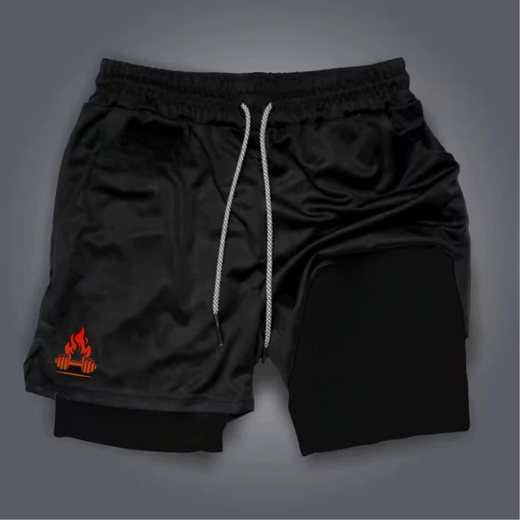 Shorts Bermuda 2 em 1 Para Academia treino perfomance Alter com Fogo academia maromba short dry compressão