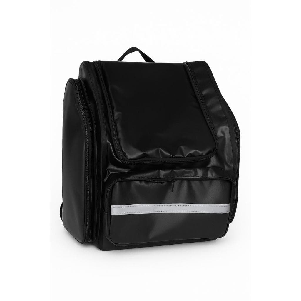 BAG 99FOOD LONA PRETA COM FITA REFLETIVA PARA MOTOBOY ENTREGA MOTO BICICLETA MOTO PRENDE NO BAU