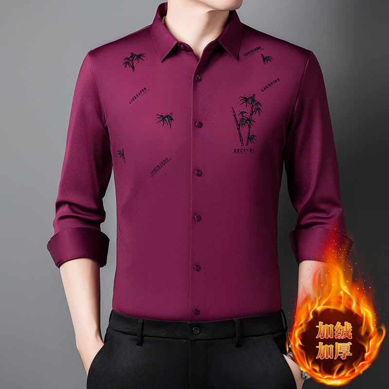 Inverno novo estilo masculino velo grosso camisa de negócios sem costura camisa sem ferro alta elasticidade