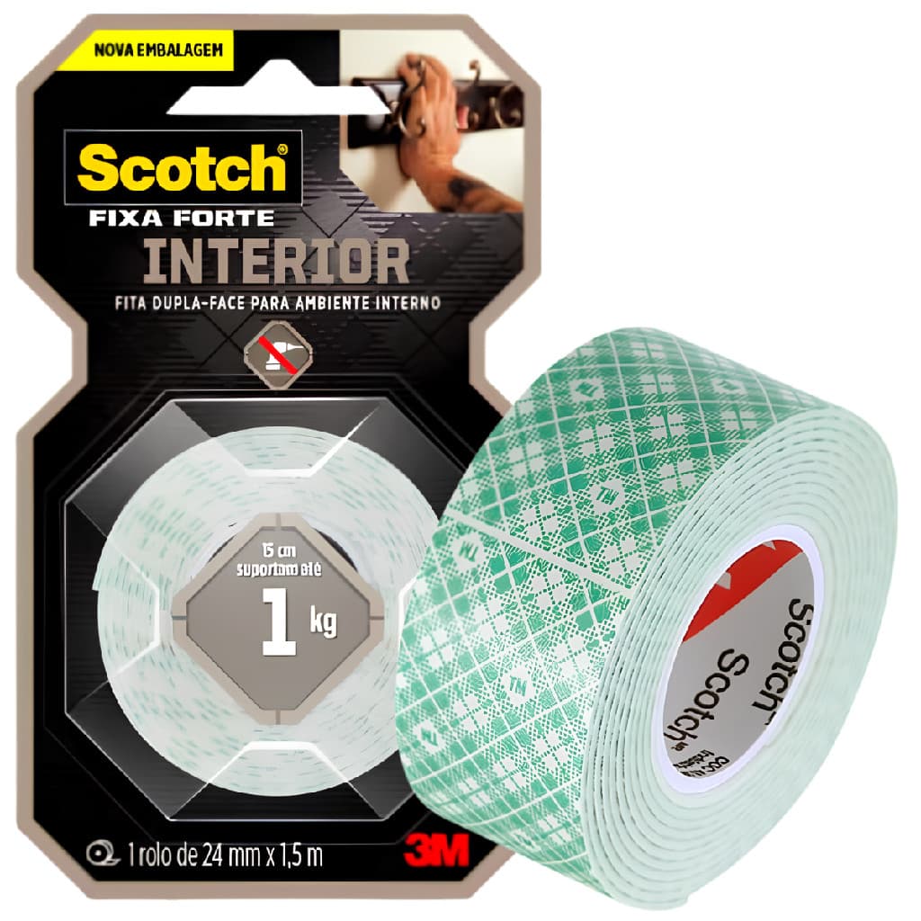 Fita Dupla Face Fixa Forte Espuma 3M Scotch 24mm X 1.5m