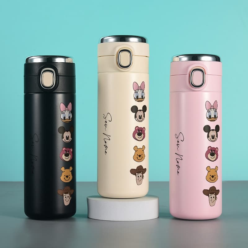 Garrafa térmica personalizado mickey minnie lotso 420ml aço inoxidável com termômetro digital e trava de segurança