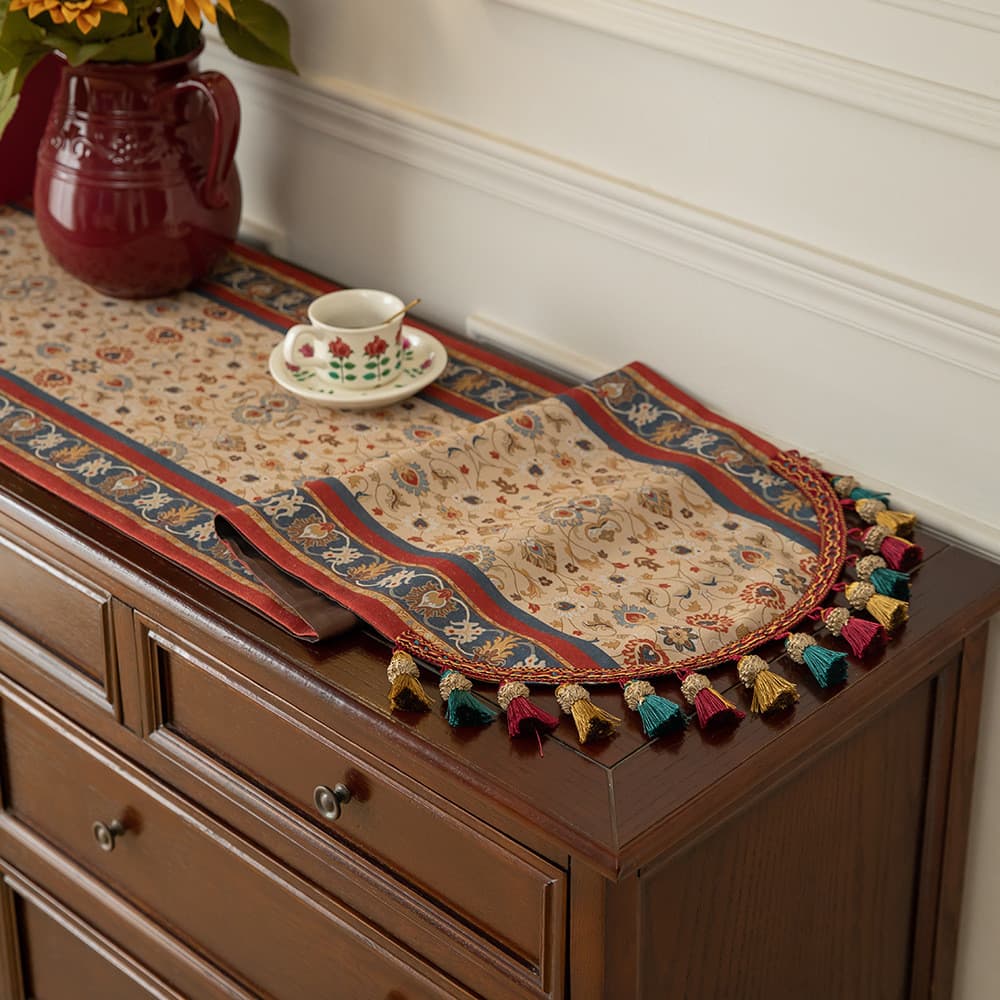 Toalha de mesa longa retrô corredor de chá borla estilo americano