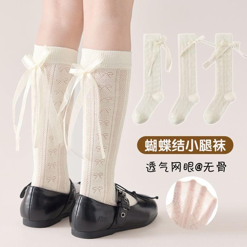 Meninas meias verão fino Bowknot malha bezerro meias crianças Lolita princesa meias do bebê meias altas