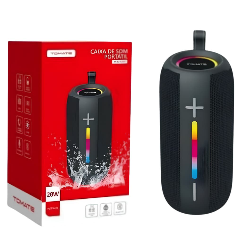 Caixa de Som Bluetooth Portátil 20W TOMATE RGB LED À Prova D'água TF USB FM Som Potente com Alça-TOMATE