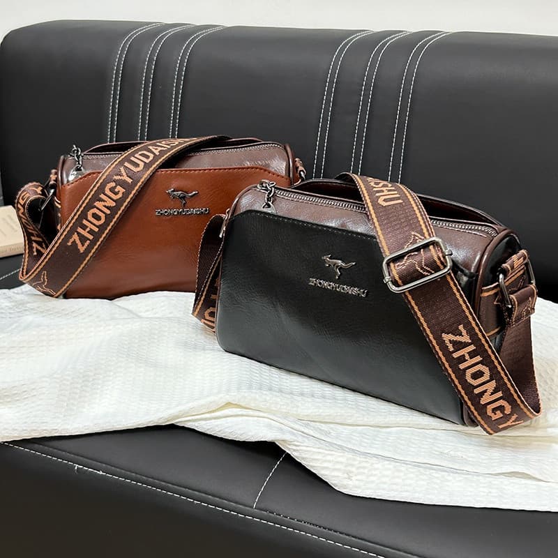 Moda All-Match Ombro Messenger Bag Três-Layer Banda Larga Autêntico Couro Tátil Sentir Pillow Bag