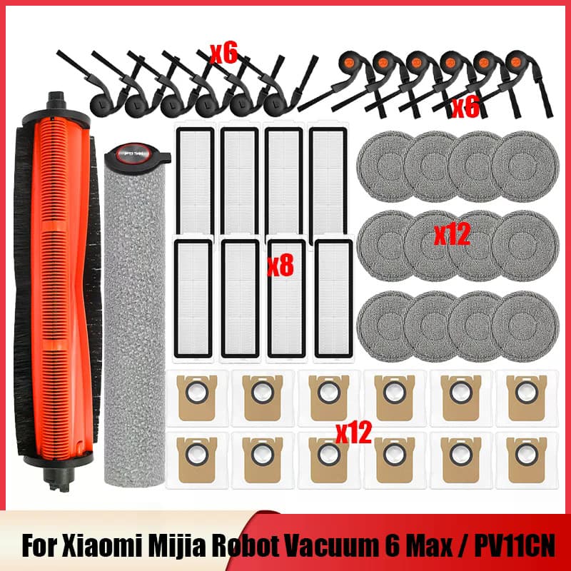 Para Xiaomi Robô Vácuo 6 Max/PV11CN Peças Acessórios Escova De Rolo Principal Lateral Filtro Mop Pano Saco Poeira