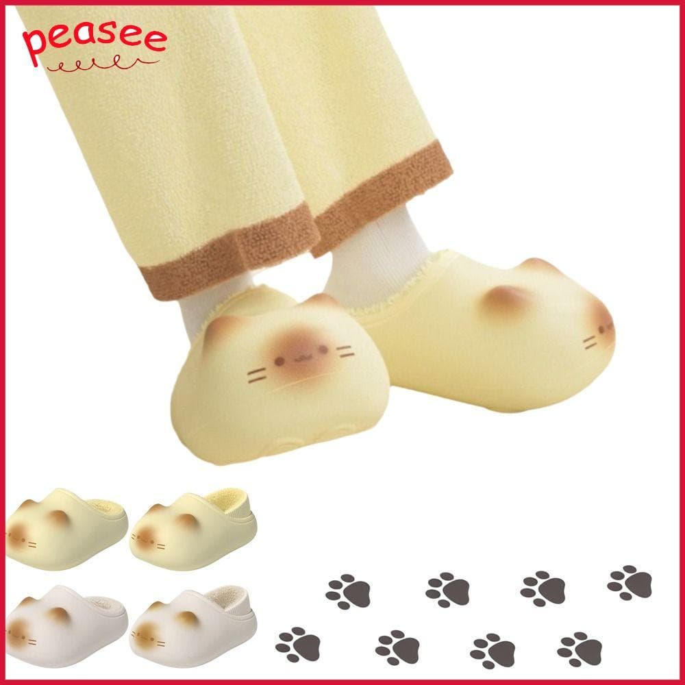[PEASEE] Chinelos Para Gatos , Mules Quentes E Fechadas Gatinhos , De Pelúcia Fofos Com Aumento De Lã Costas