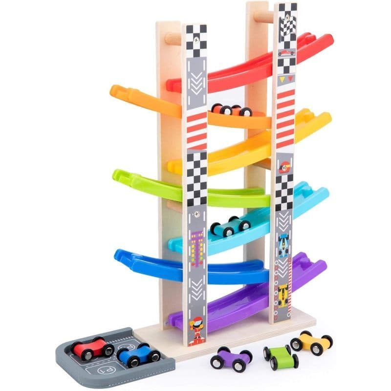 Brinquedos Infantis WOOD CITY Para 1 2 3 Anos , Conjunto De Veículos De Brinquedo Com Rampa De Carro De Madeira 7 Mini C