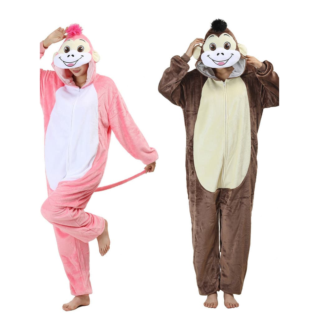 Smiley macaco dos desenhos animados pijamas de uma peça bonito casal Animal traje Role-Playing flanela casa COS