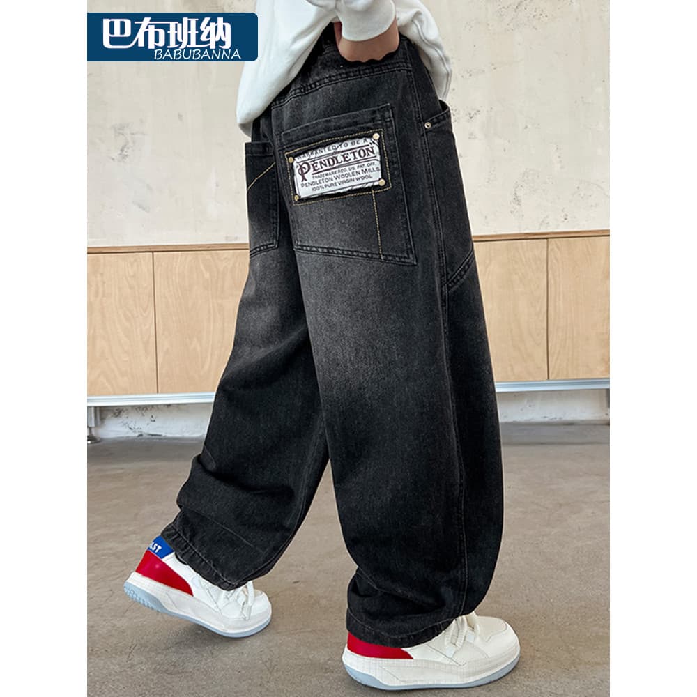 Meninos calças primavera outono estilo 2026 novo estilo crianças Jeans grandes meninos outono inverno forro de lã calças