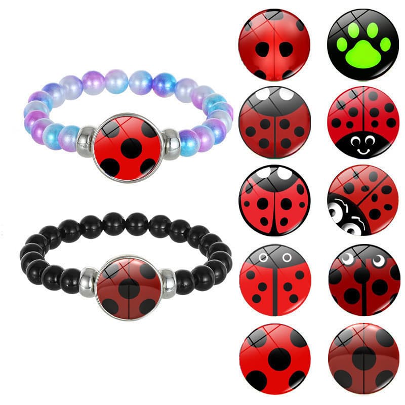 Desenhos animados joaninha urso pata impressão frisado pulseira redonda bolinhas tempo Gem preto elástico pulseira jóias