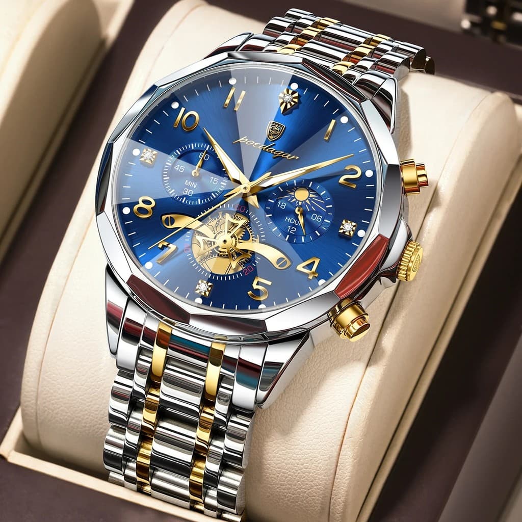 POEDAGAR Luxo Aço Inoxidável Reloj Luminoso Cronógrafo À Prova D'água Relógio De Quartzo Para Homens