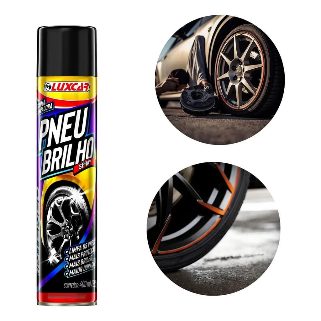 Spray Limpa Pneus Luxcar 400ml Brilho Intenso Revitalizador Automotivo Pretinho Para Pneus Carro Moto