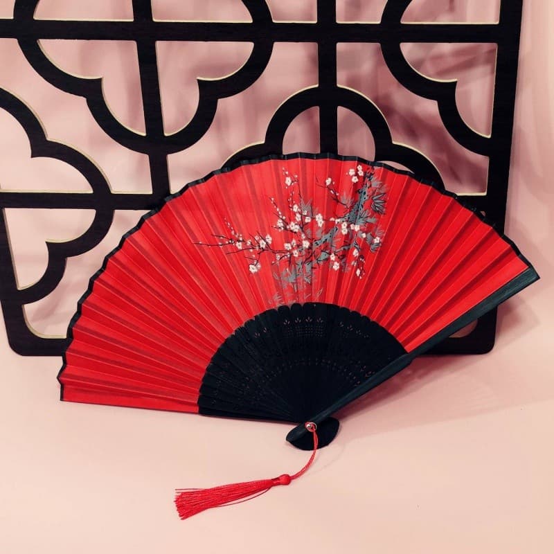 Leque dobrável clássico estilo chinês, leque de dança infantil, fantasia antiga, leque dobrável, osso de bambu, sorriso,