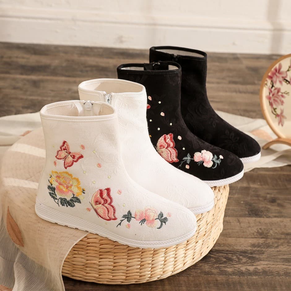 Outono inverno botas Hanfu botas femininas únicas sapatos bordados estilo étnico botas de estilo antigo botas de sabão b
