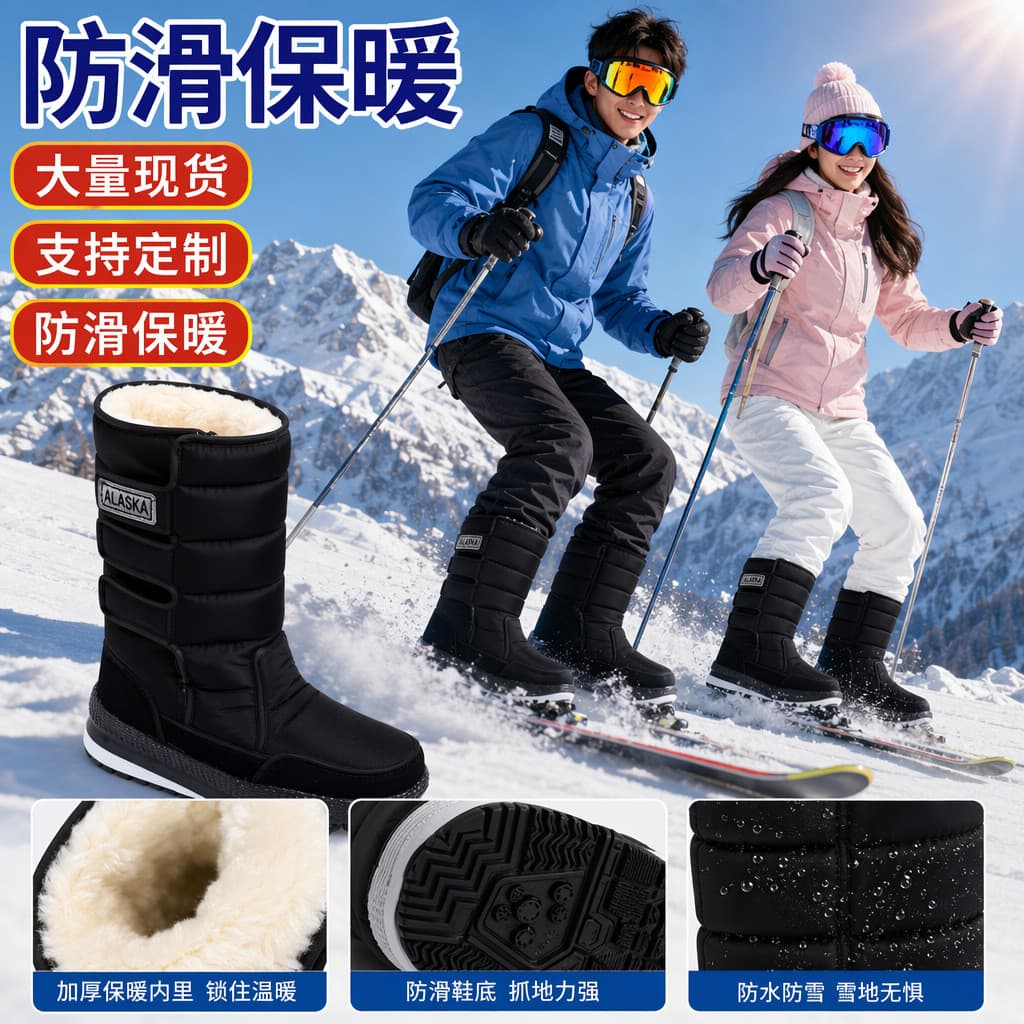 W botas de lã de inverno sapatos de algodão feminino nordeste botas de neve sapatos de algodão masculino de alta qualida