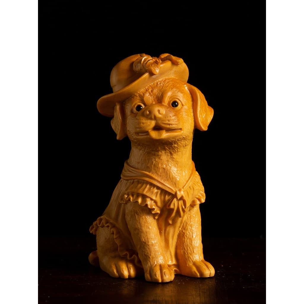 Caixa de madeira escultura alça peça estilo chinês sala estar decoração mascote zodíaco cão artesanato sorte pequenos or