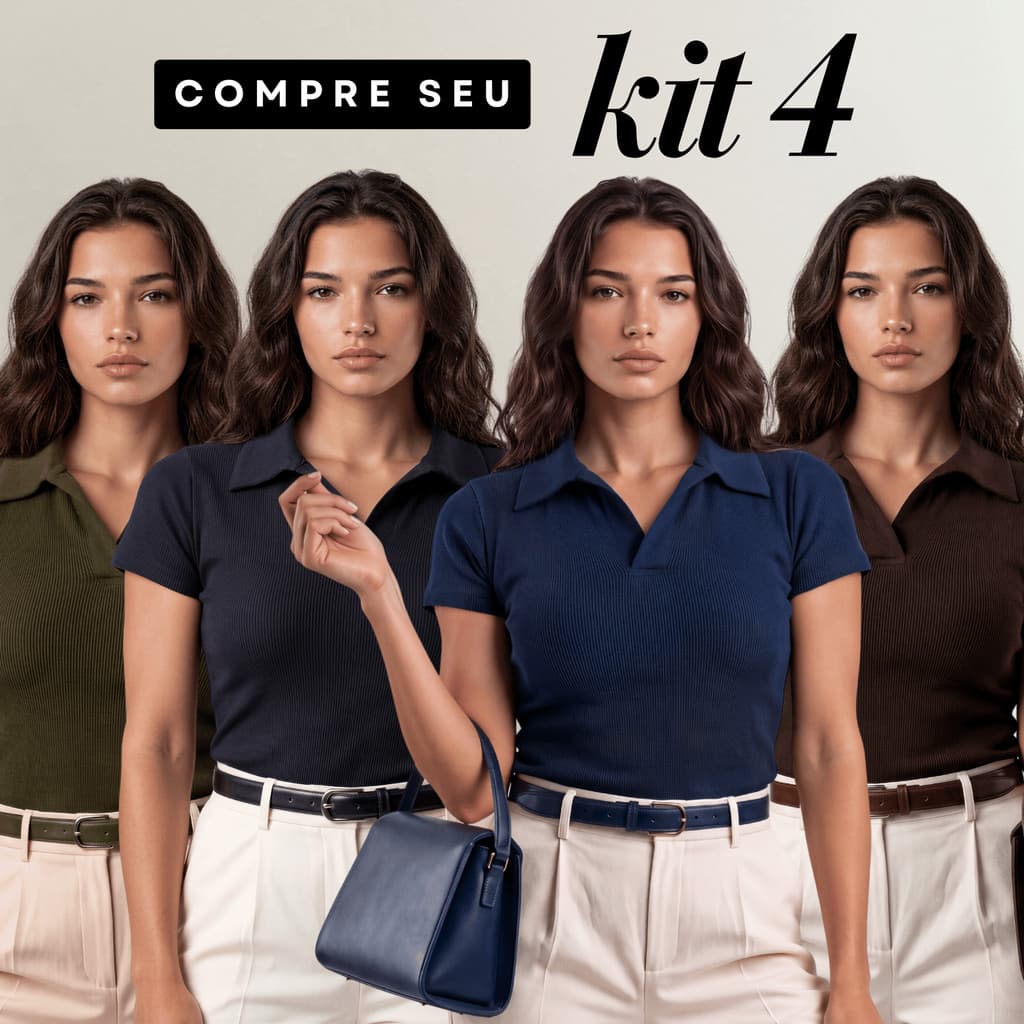 Kit 4 Blusa Feminina Gola Polo Ribana Canelada Elegante Casual Estilosa