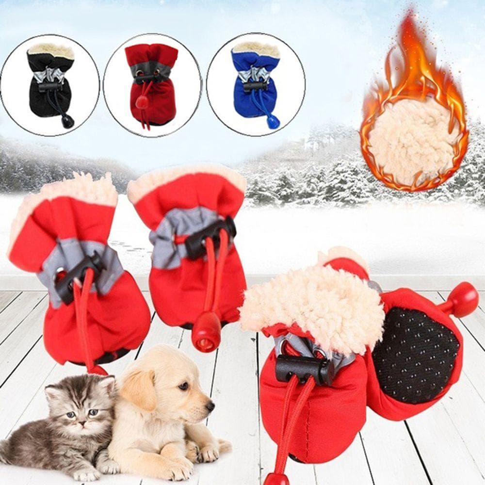 4pcs Sapatos Para Animais De Estimação Antiderrapantes À Prova D'água Com Botas De Neve De Chuva De Inverno De Veludo