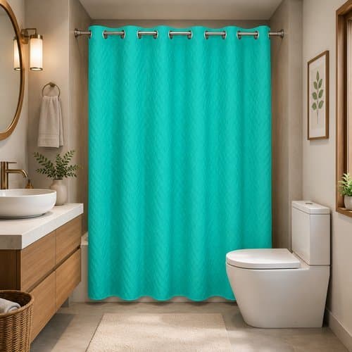 Cortina Box estampa 3D ilhós 1,38m x 1,98m Azul Tiffany PVC Vida Pratika