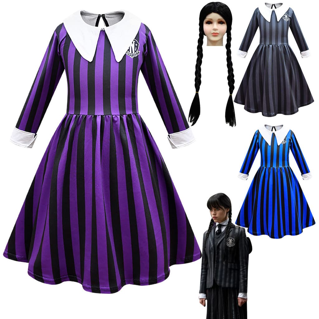 Fantasia de família Adams para meninas, fantasia de Halloween, vestido de quarta-feira, estilo Drama americano, fantasia