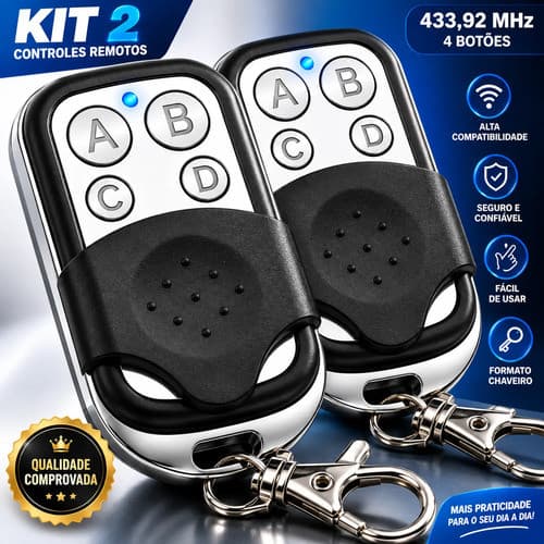 Kit 2 Controle Remoto Universal  Portao Eletronico 4 Botões  Preto/prata