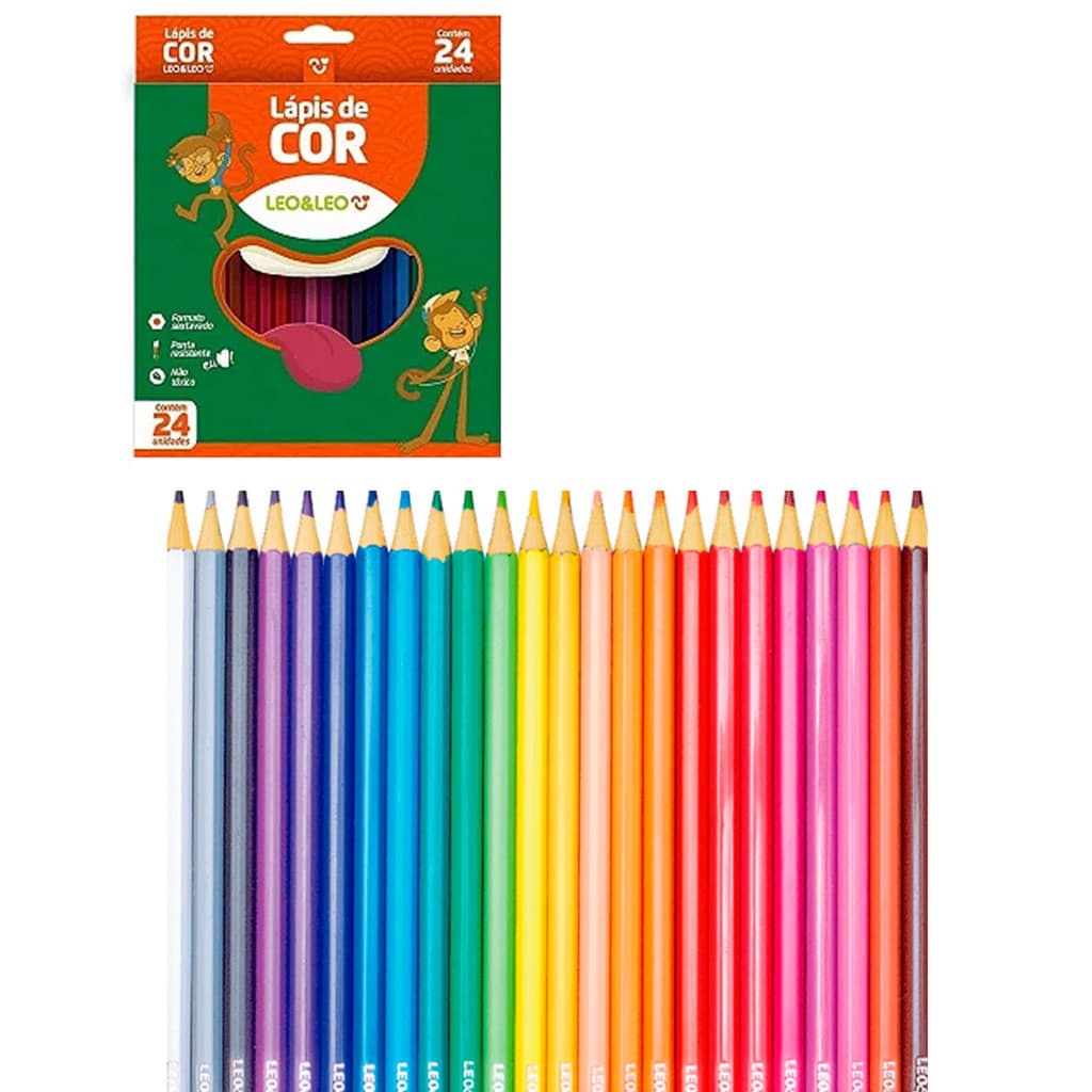 24 Lapis de Cor Leo & Leo Premium Redondo Ponta Resistente