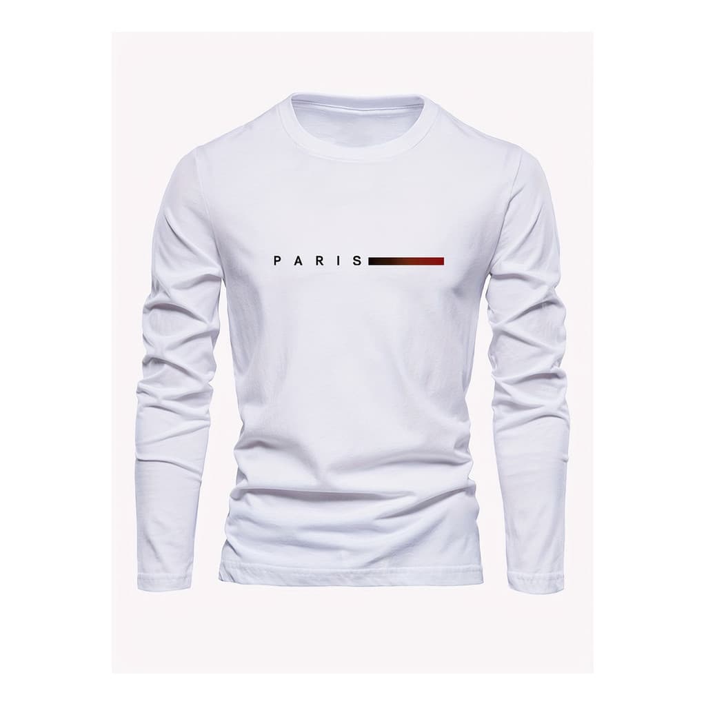 Camiseta Manga Longa Casual Paris Faixa Inverno Frio 100% Algodão