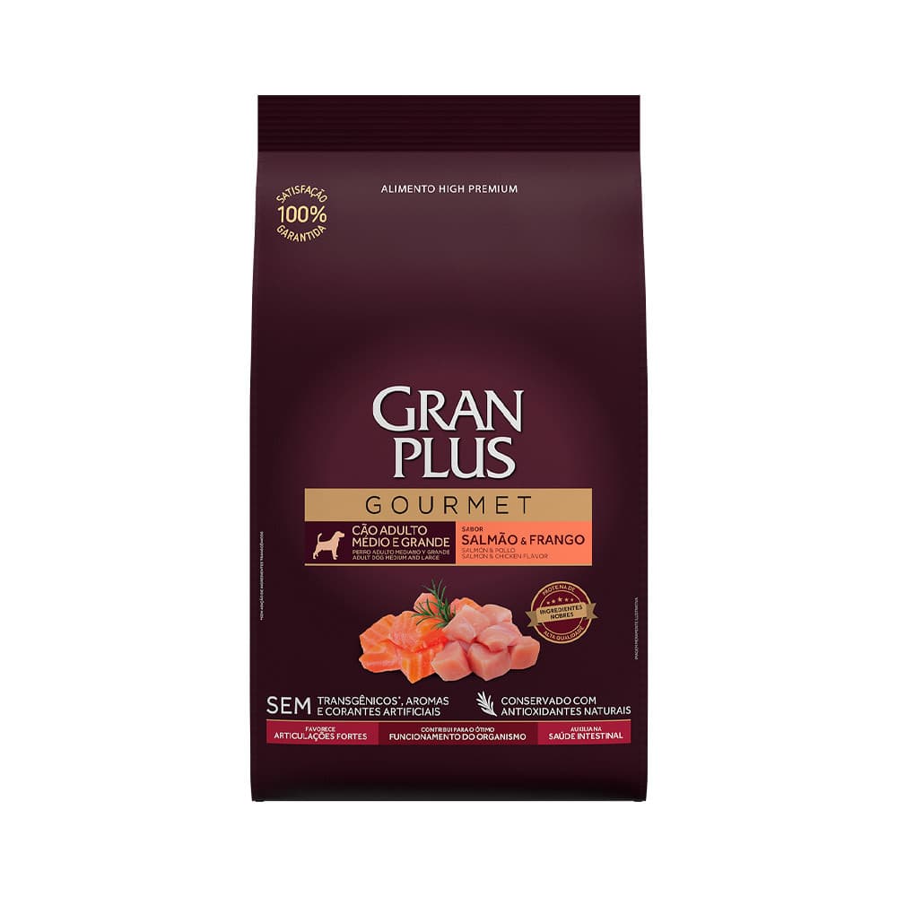 Ração GranPlus Gourmet Cão Adulto Med Grande Salmão Frango 10,1Kg