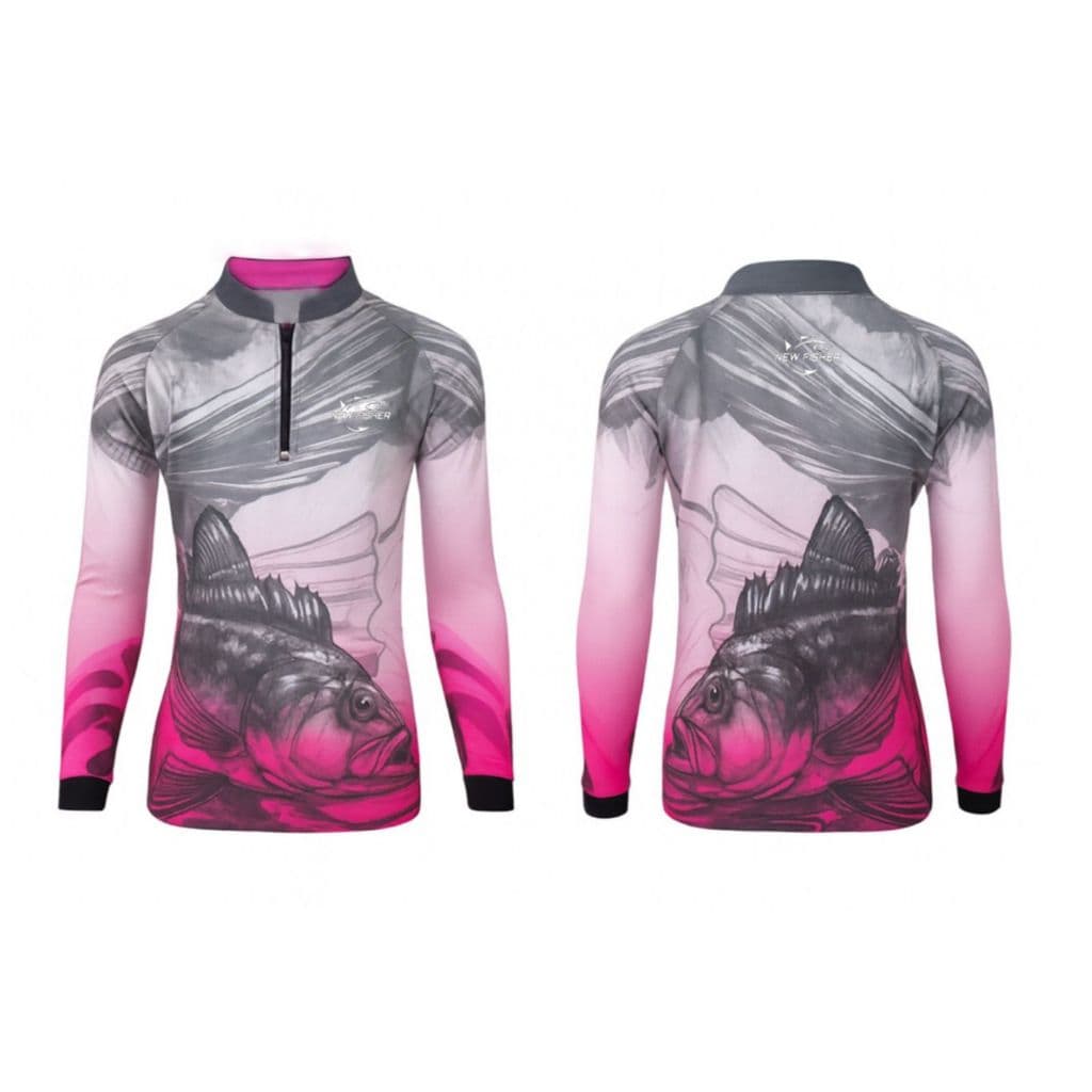 NF47 - Camisa Camiseta de Pesca Infantil Tucunaré Feminina Gola Zíper Proteção Solar UV New Fisher NF47i