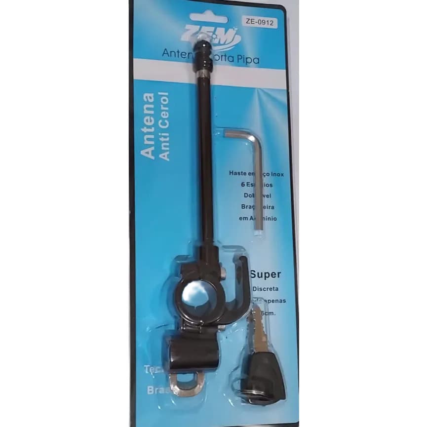 Antena Corta Linha Anti Cerol Pipa Moto + Trava de Capacete Guidão 6 Estágios Universal JY