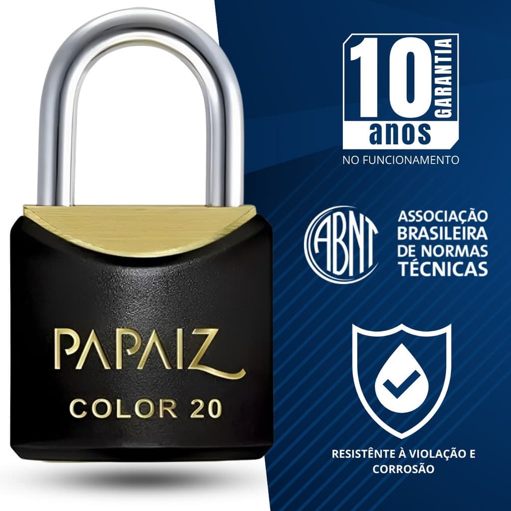 Cadeado Pequeno cr 20 / 20mm Haste Curta Latão Maciço Preto Com Chave | Papaiz