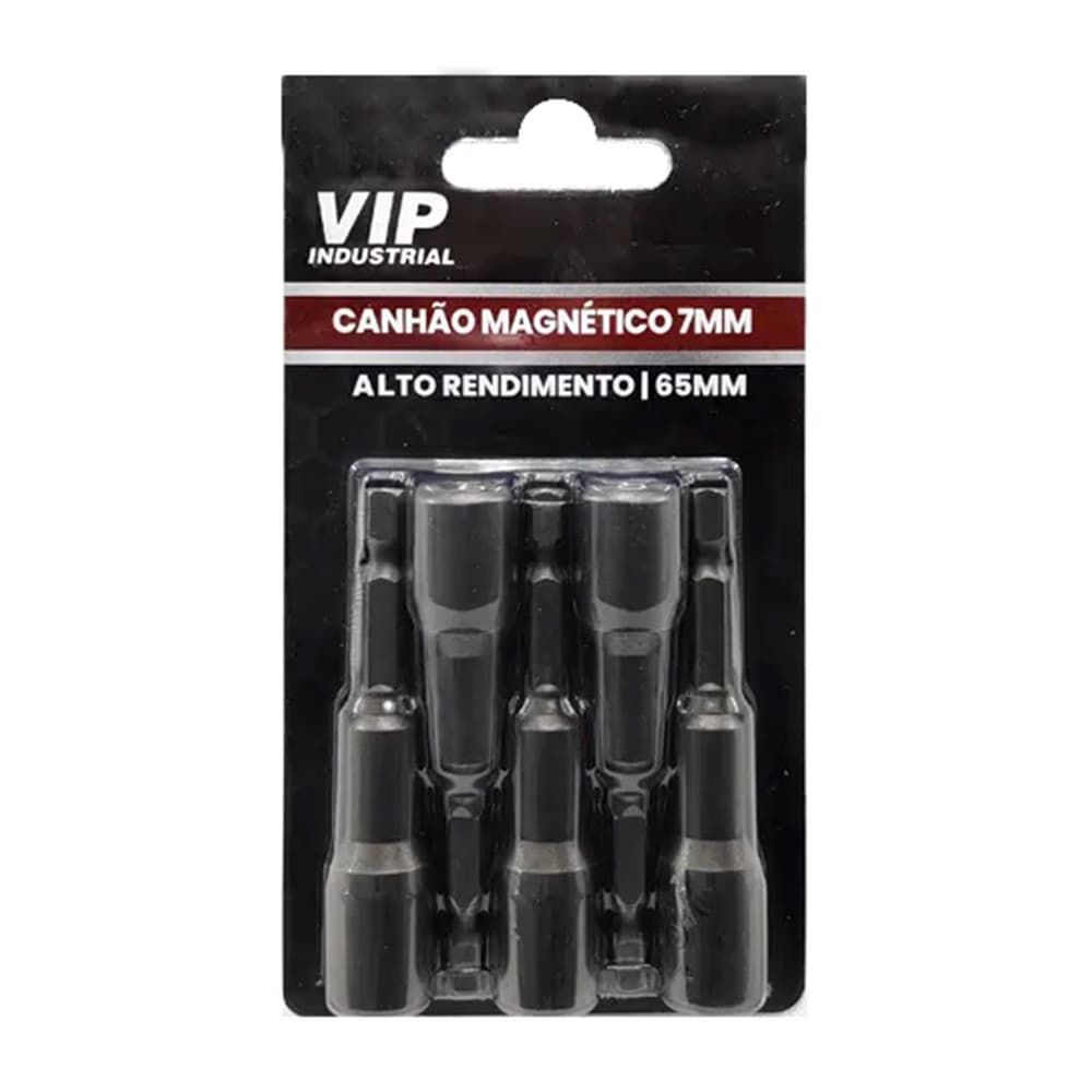 Jogo com 5 Bits Sextavado Canhão Longo Magnético 7mm Encaixe 14" VIP