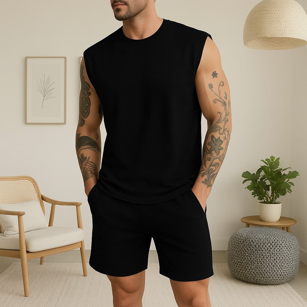 Kit Conjunto Regata + Short Tactel Streetwear Casual Algodão