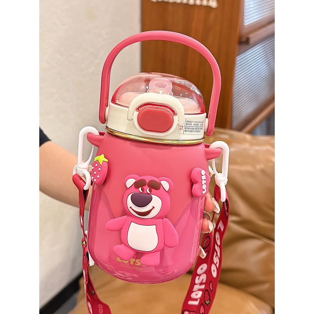 Palha morango urso copo térmico feminino 2024 novo estilo estudante escola dedicado grande barriga palha copo grande cap
