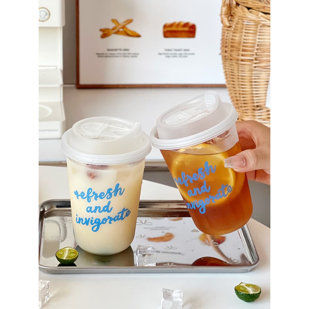Copo de chá de leite descartável em forma de U copo de bebida fria plástico transparente com tampa tenda de café Outing